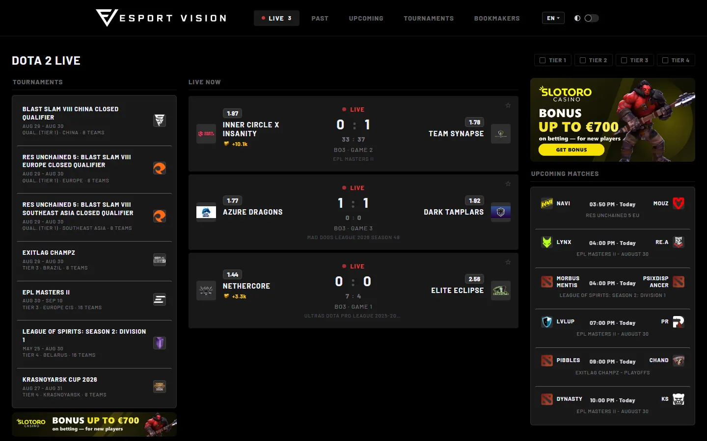 Esport Vision — скріншот сайту